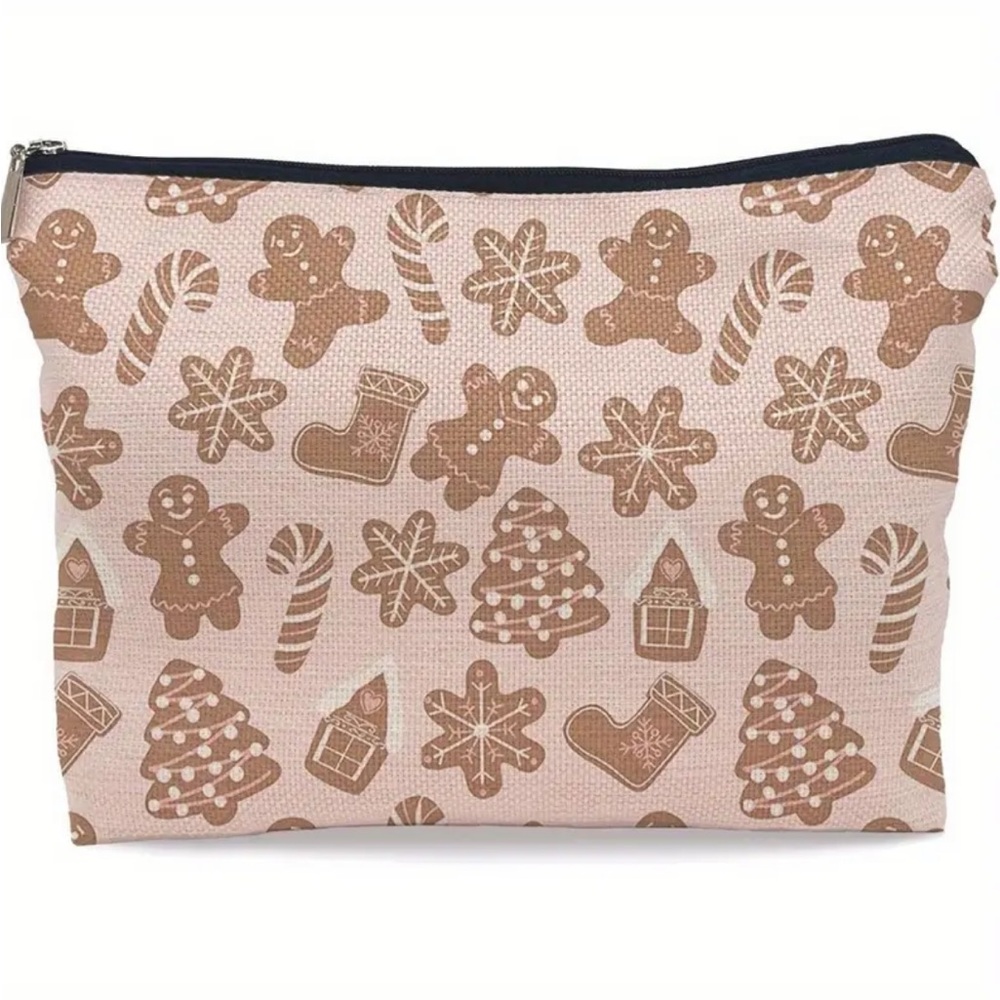 Pink Gingerbread Cookies Christmas Makeup Bag